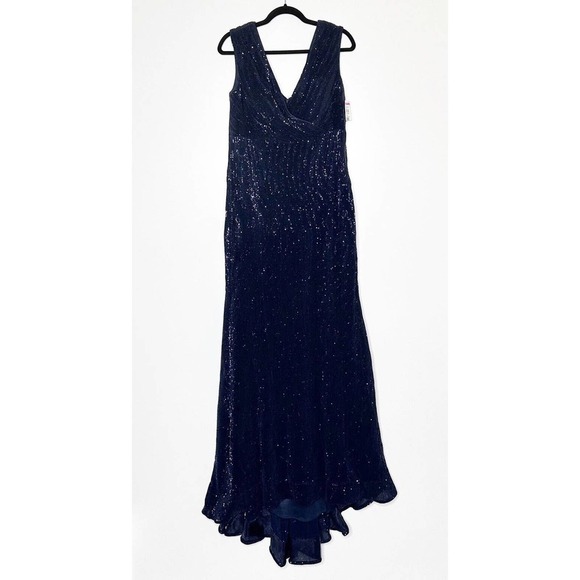 NEW La Femme Curve Sequin Sparkle 28770 Gown Dress Womens Navy Blue Size 12 - Picture 3 of 7